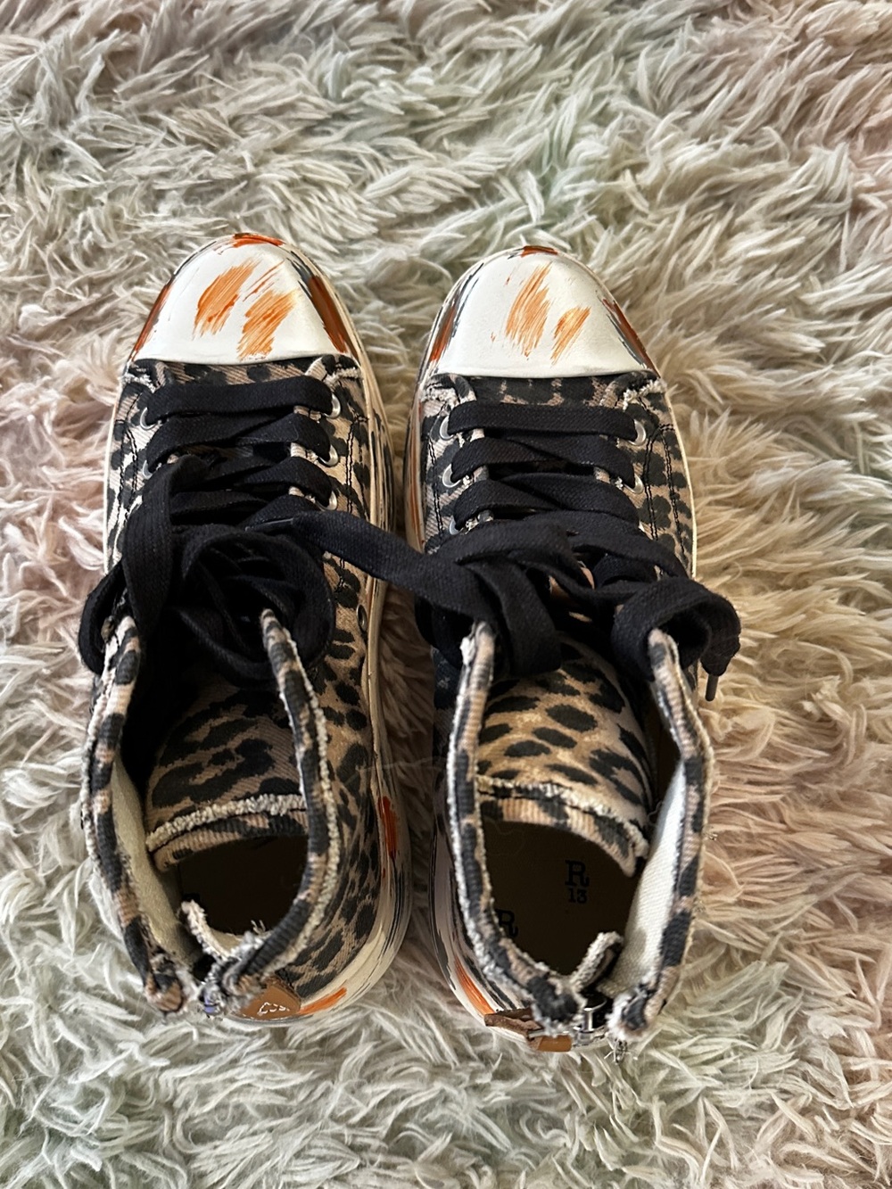 New R13 Leopard-Print High-Top Sneaker in Brown Size 38 - Picture 7 of 11